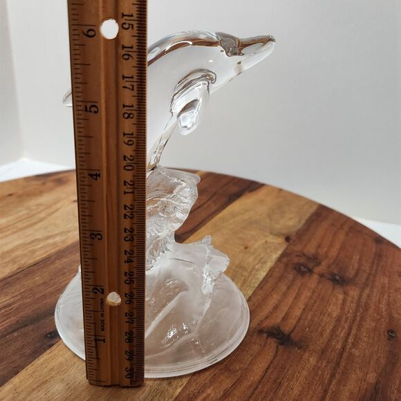 Dolphin Figurine clear glass frosted wave base - Picture 3 of 7